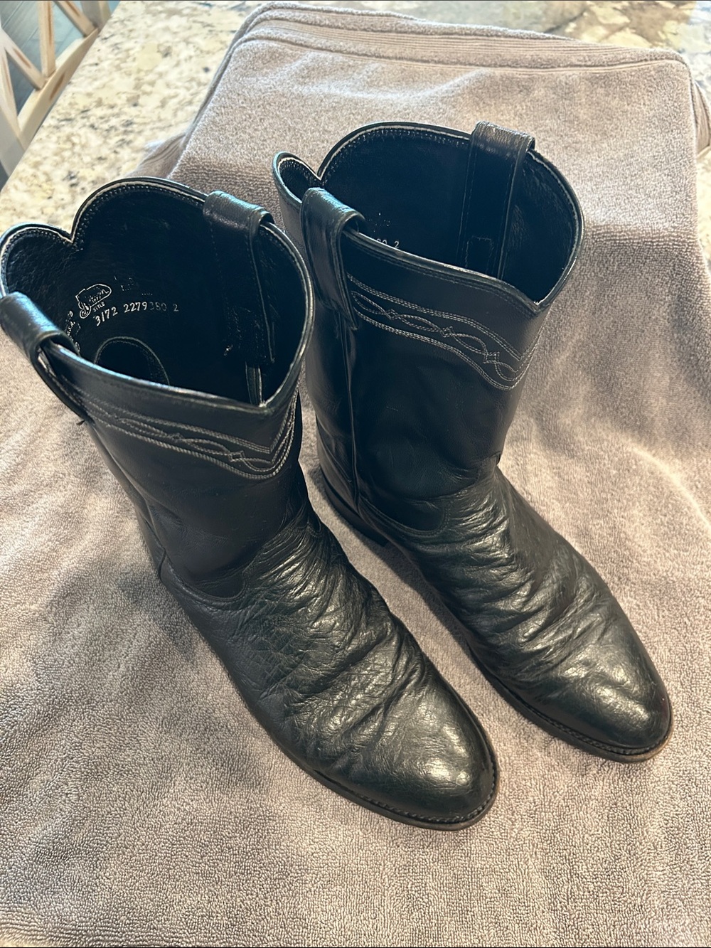 Smooth ostrich Justin Black Leather Western Cowboy Boots